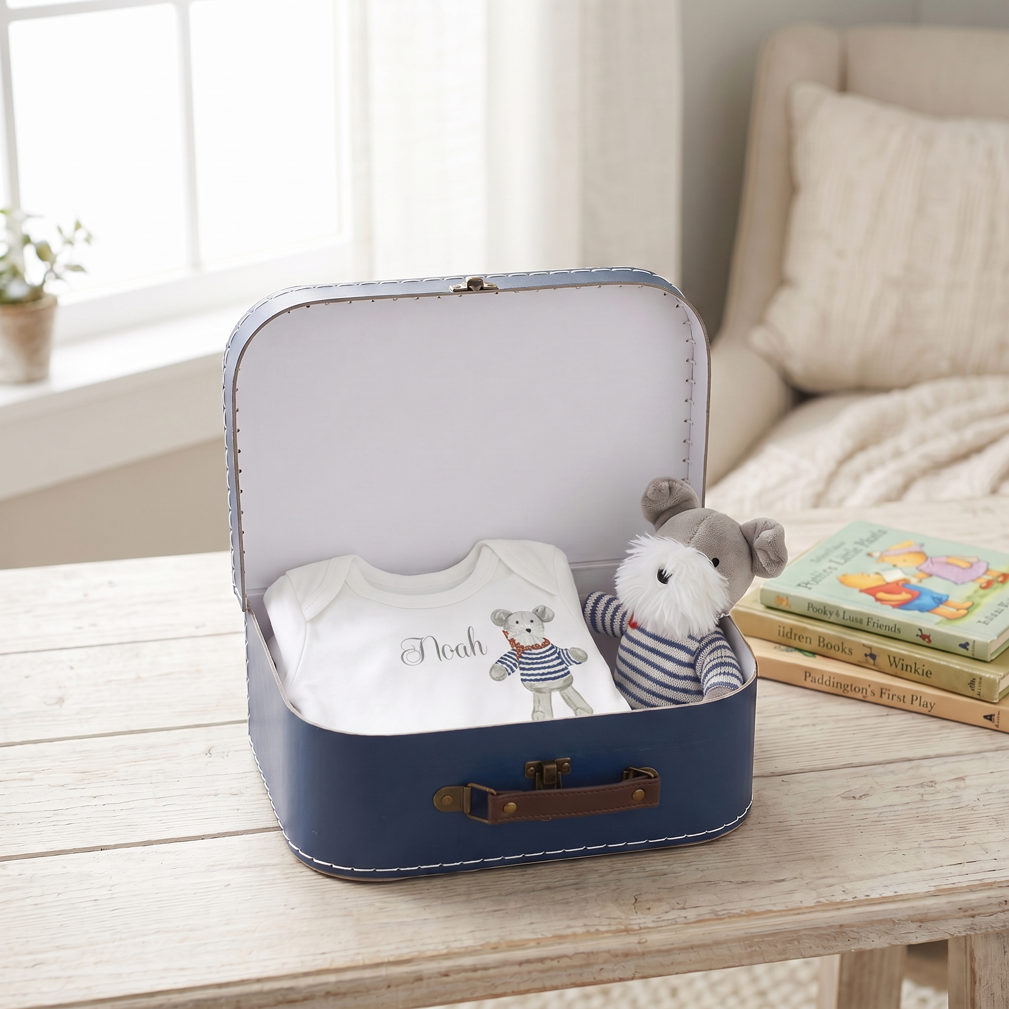 Personalized  Baby Gift Set | Custom Name Onesie & Keepsake Suitcase