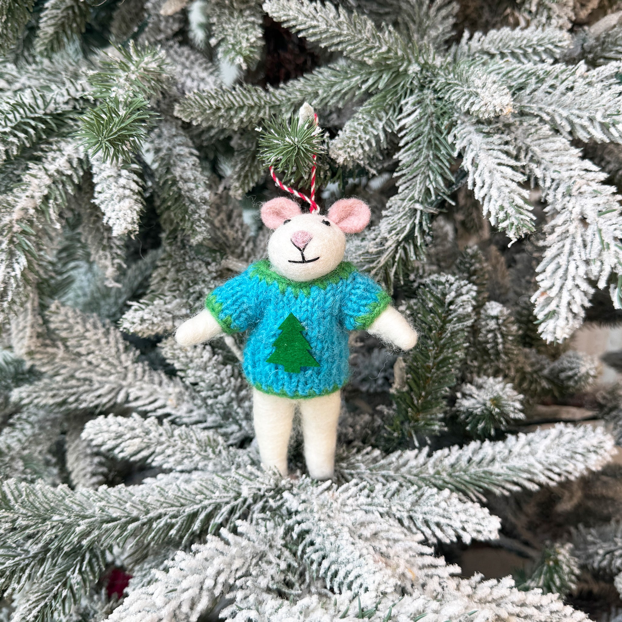 Pine Christmas Tree Sweater Mice Ornament