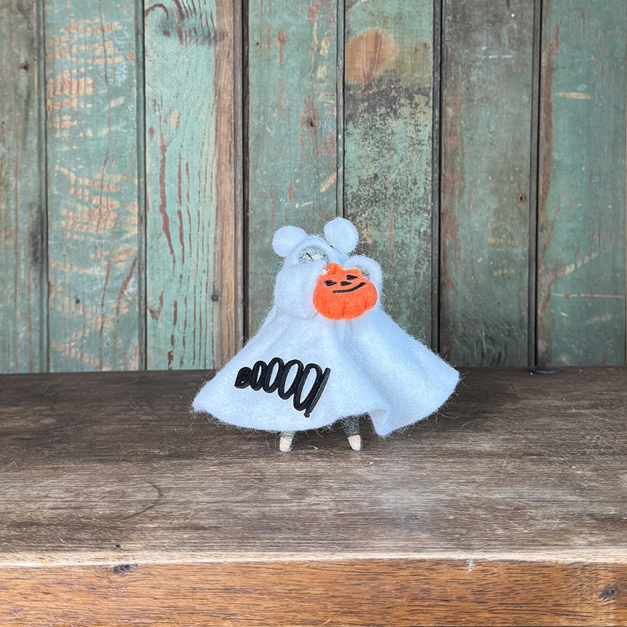 Trick or Treating Mouse in Ghost Costume