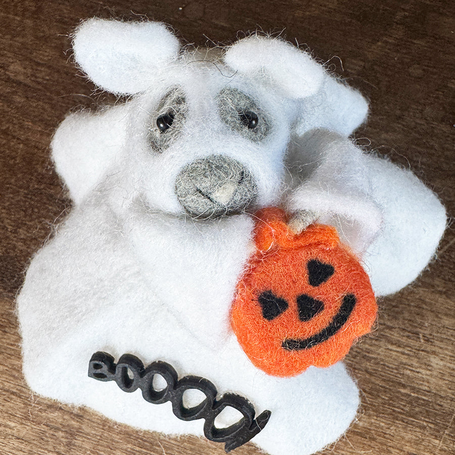 Trick or Treating Mouse in Ghost Costume