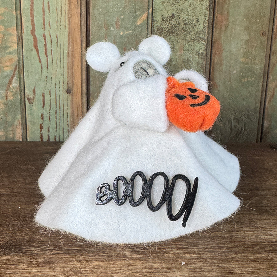 Trick or Treating Mouse in Ghost Costume