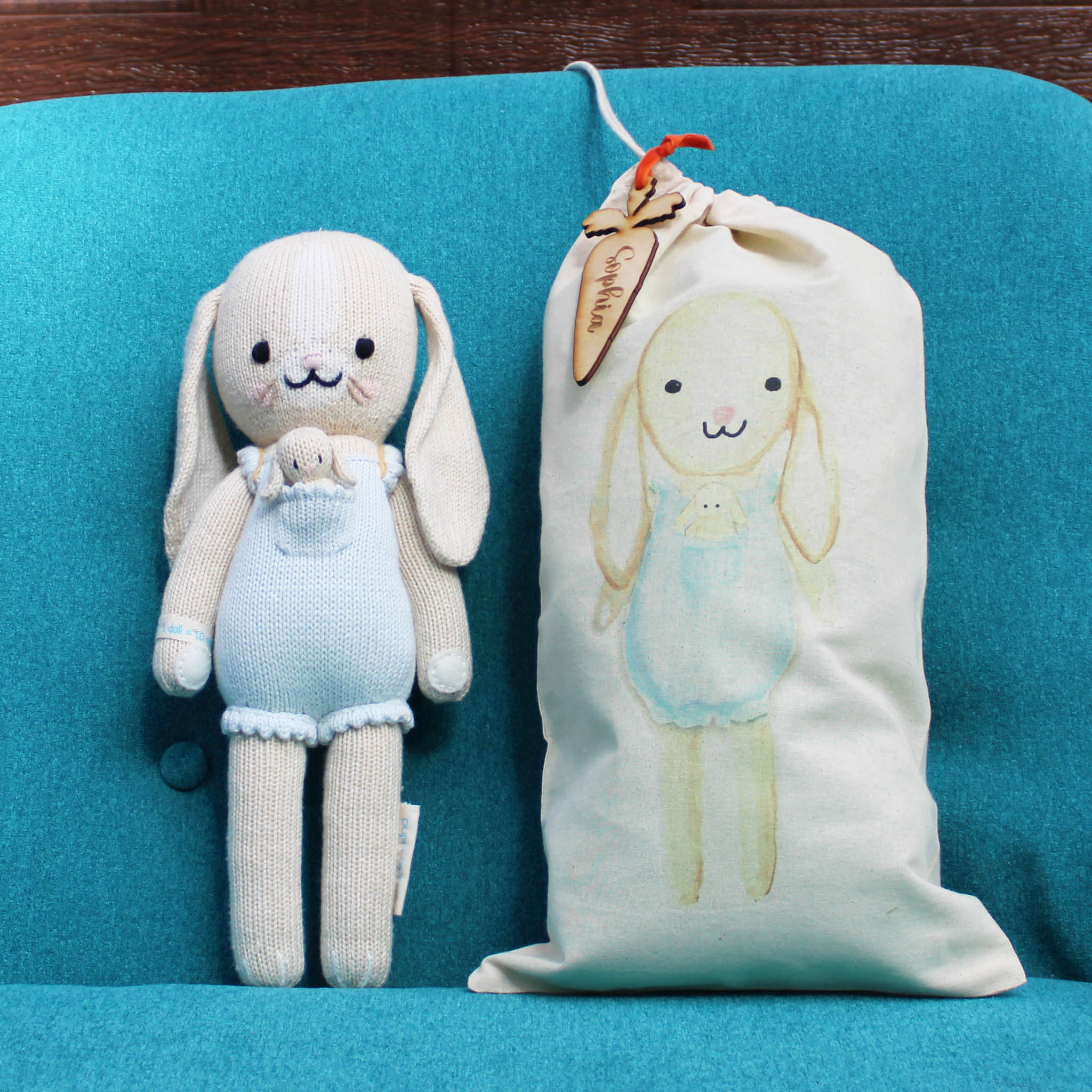 Briar The Bunny- Hand Knit Cuddle + Kind Doll with Personalized Bag