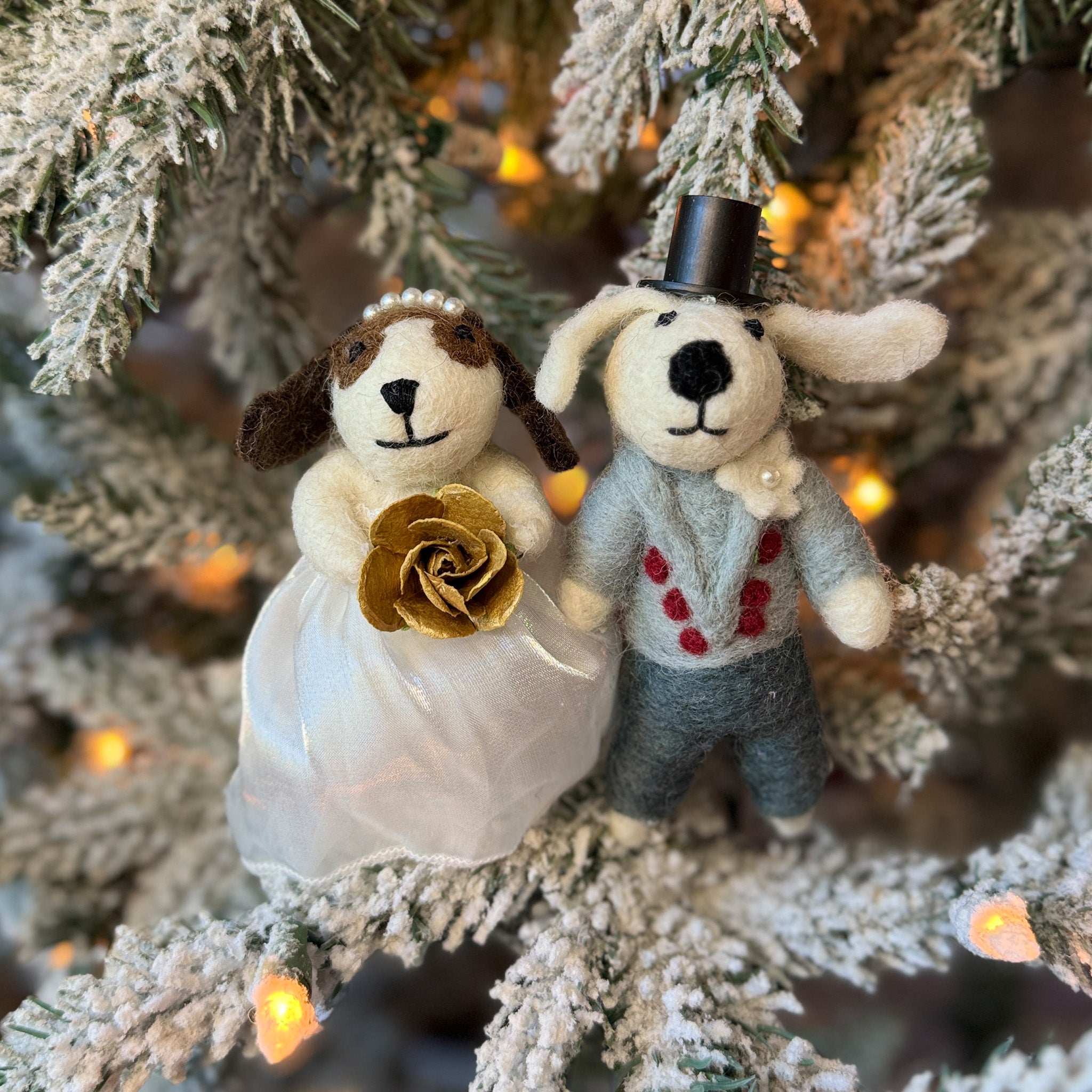 Bride and Groom Dog Ornament Set