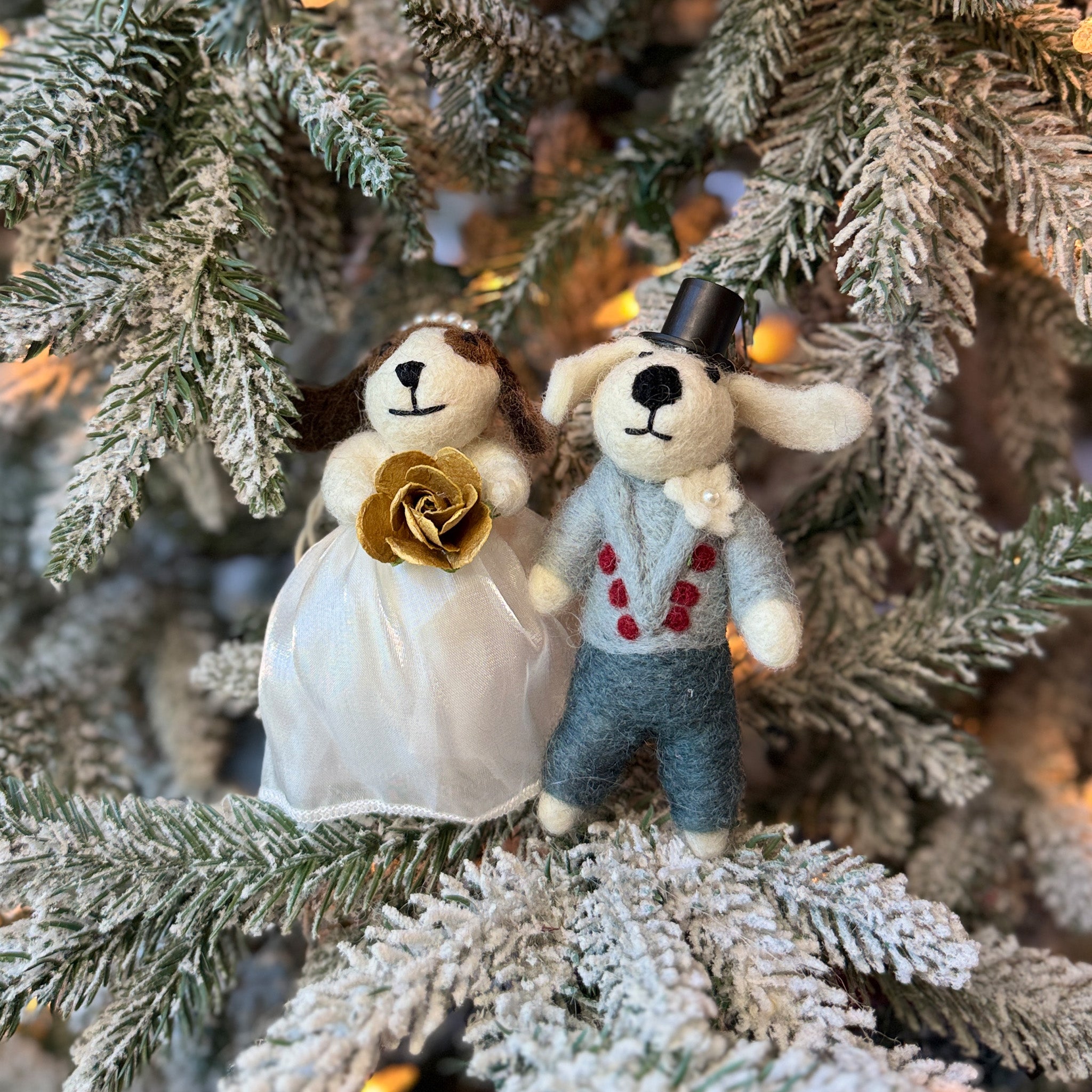 Bride and Groom Dog Ornament Set