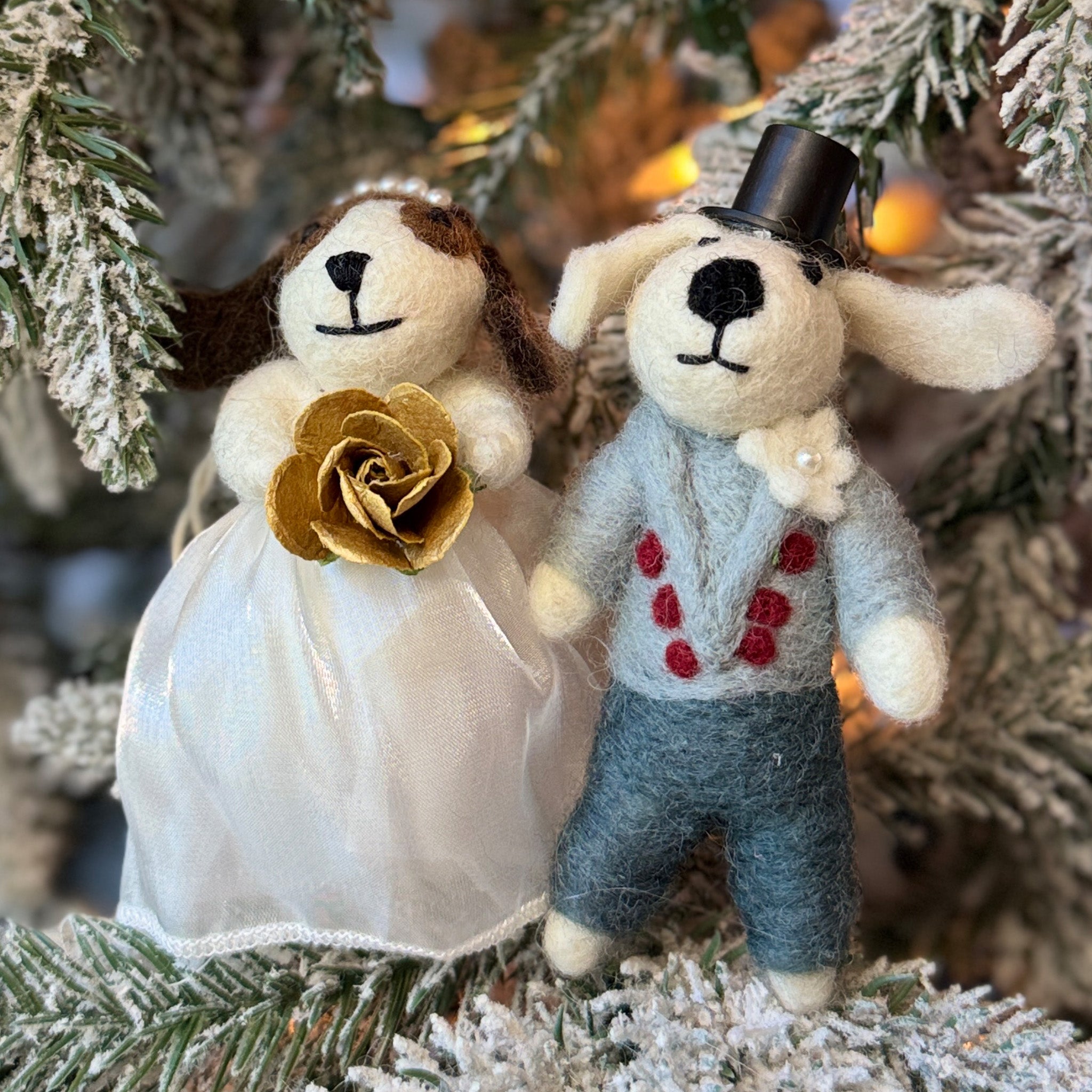 Bride and Groom Dog Ornament Set