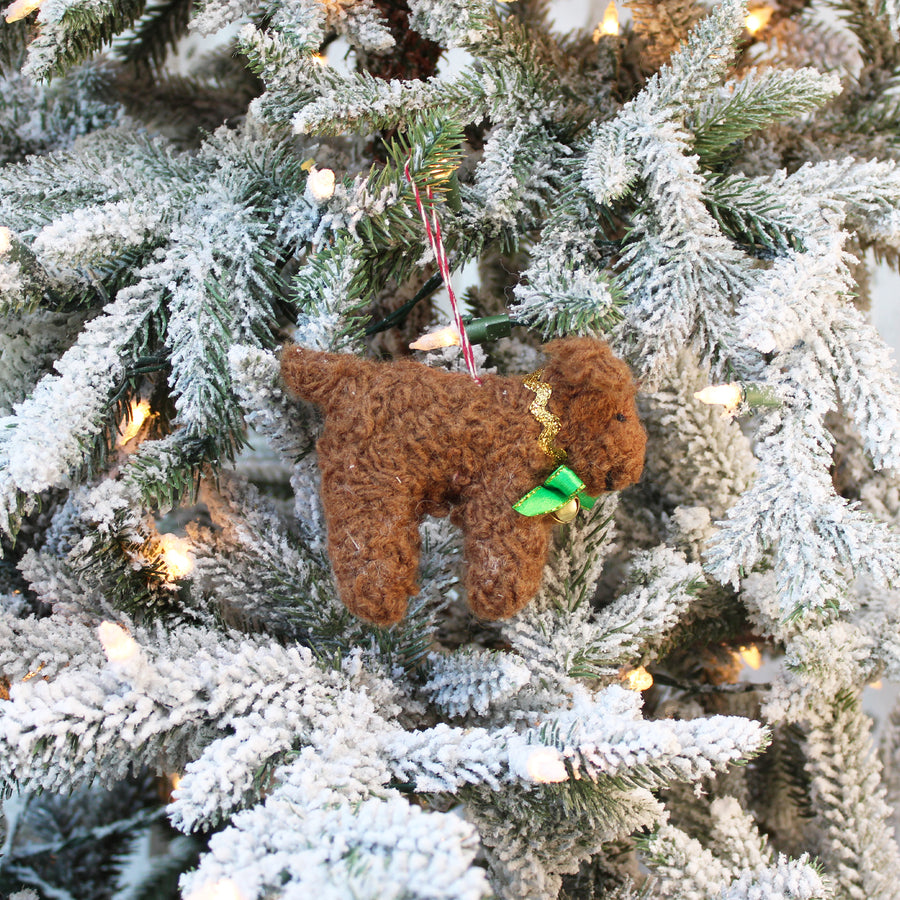 Curly Dog with Gold Collar Ornament (LIMITED QUANTITIES)