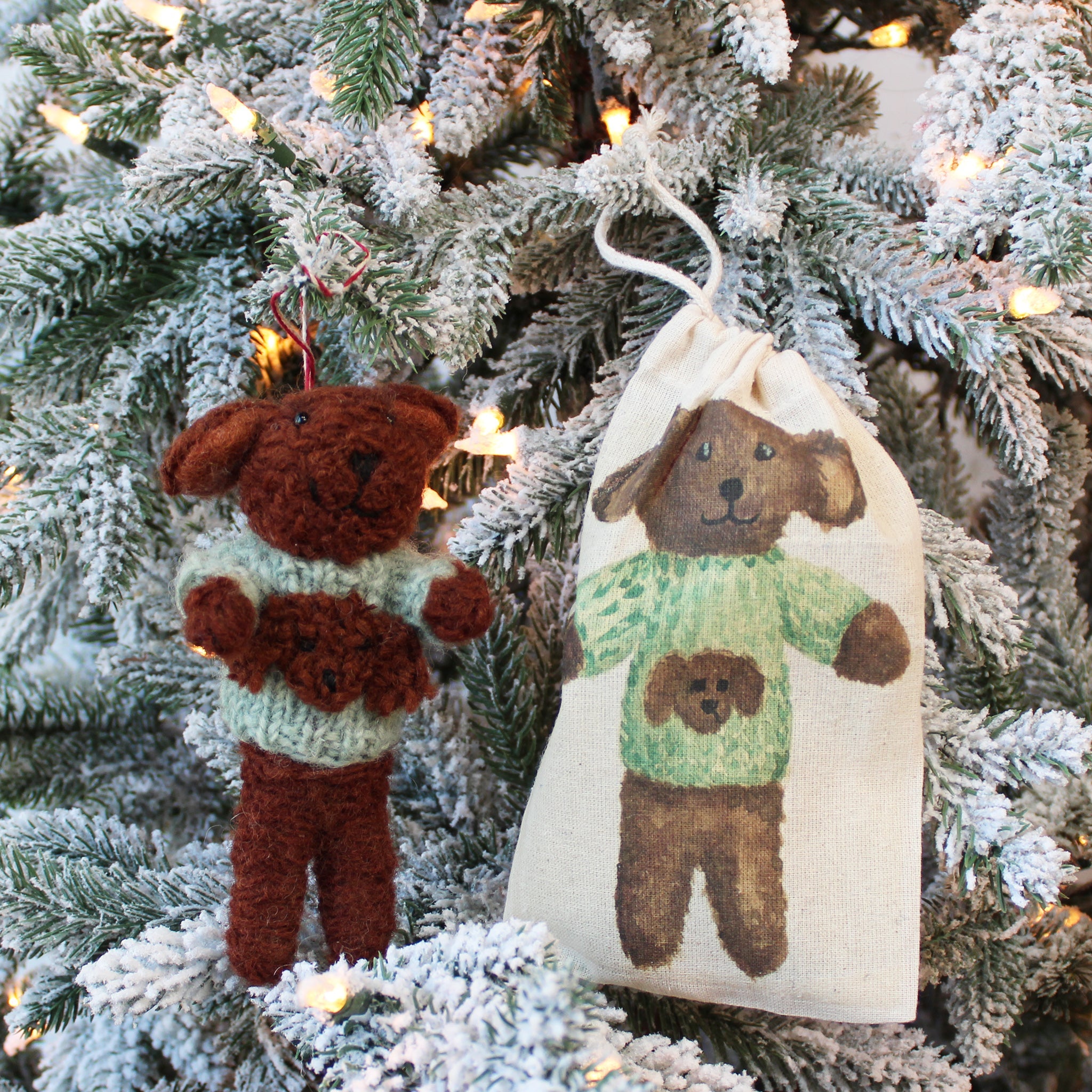 Brown Curly Doodle With Curly Doodle Sweater Ornament (LIMITED QUANTITY)