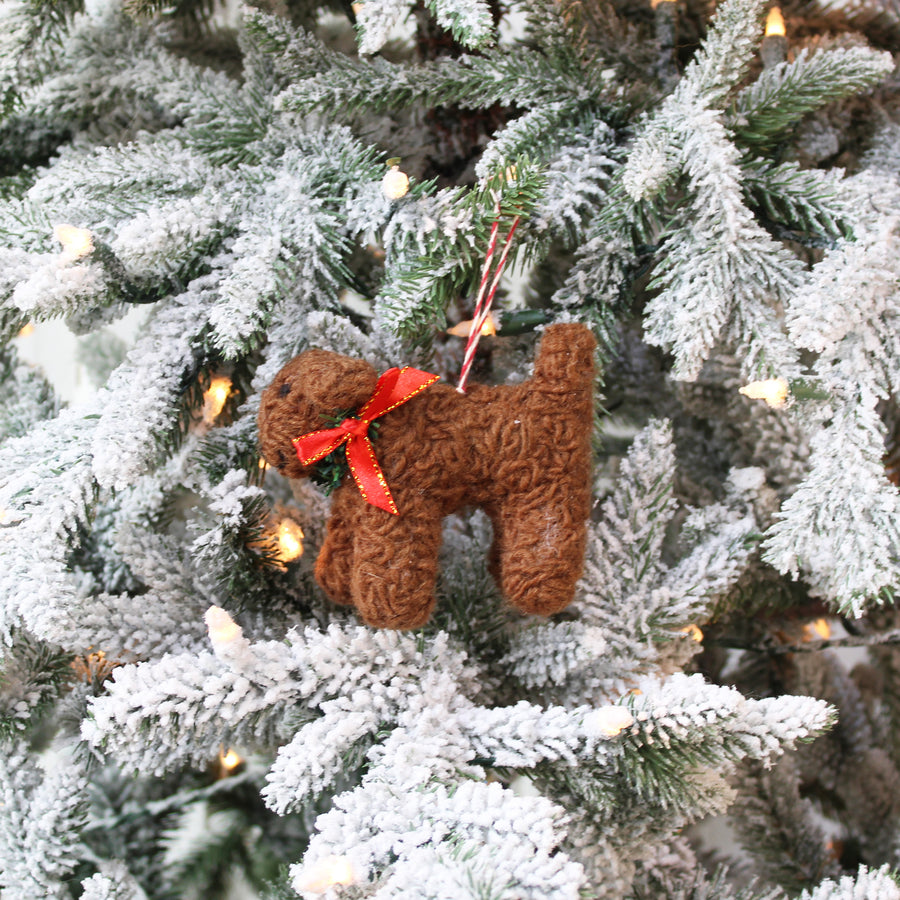 Curly Doodle Dog With Wreath Ornament (LIMITED QUANTITIES)