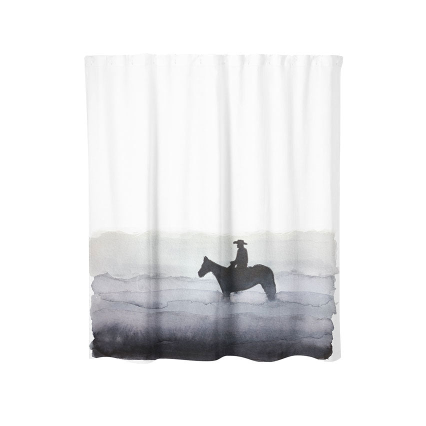 Foggy Cowboy Watercolor Painting Shower Curtain