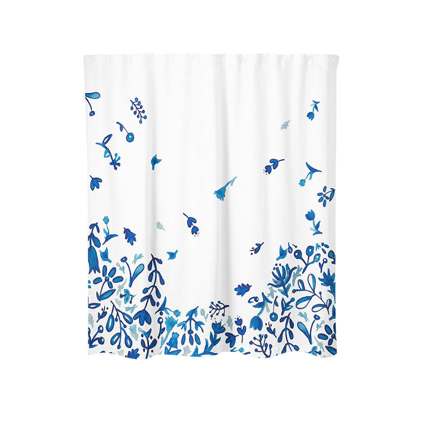 Blue Floral Watercolor Painting | Shower Curtain | Cotton 72" x 72"