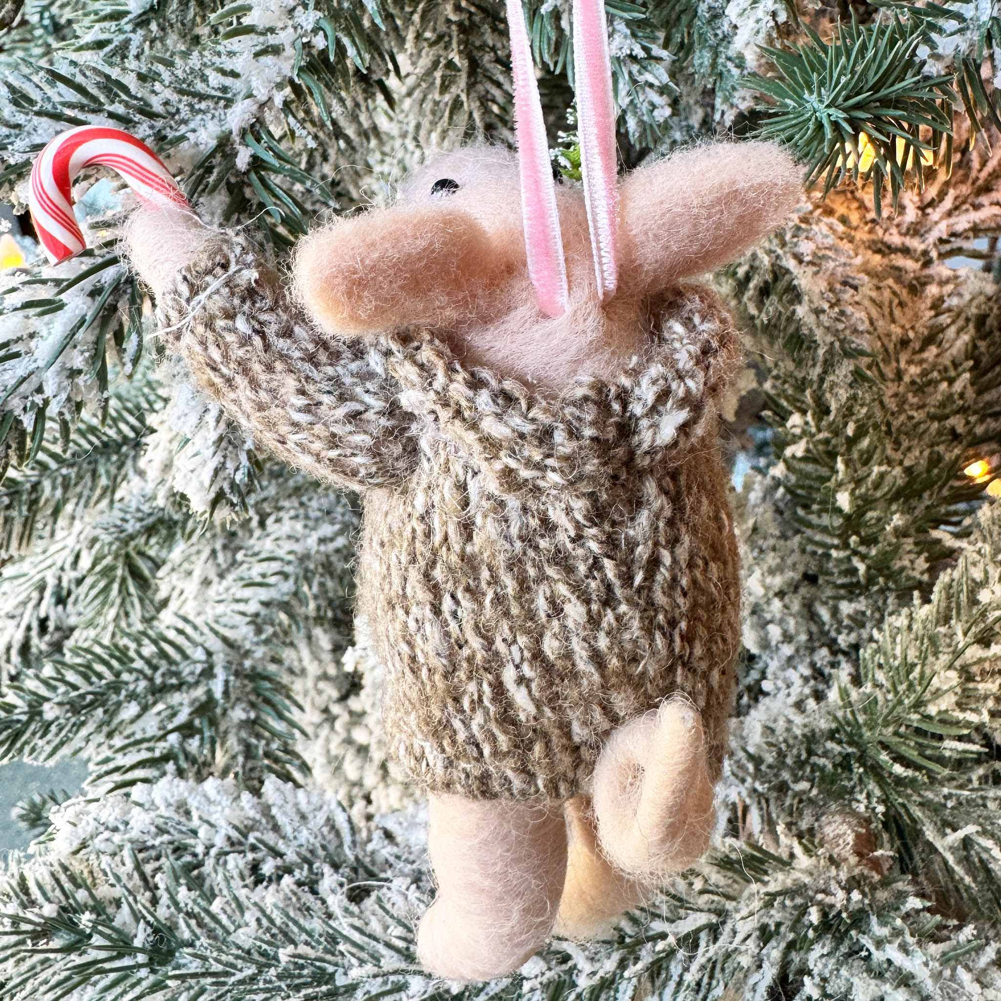 Candy Cane Pig Ornament