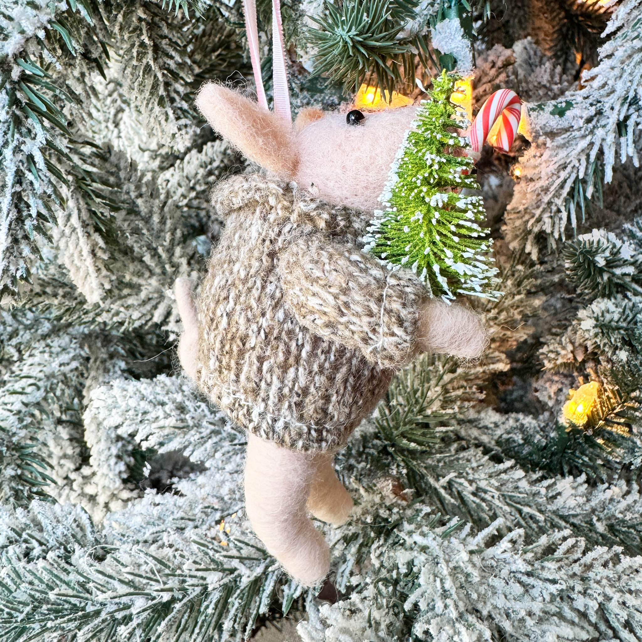 Candy Cane Pig Ornament