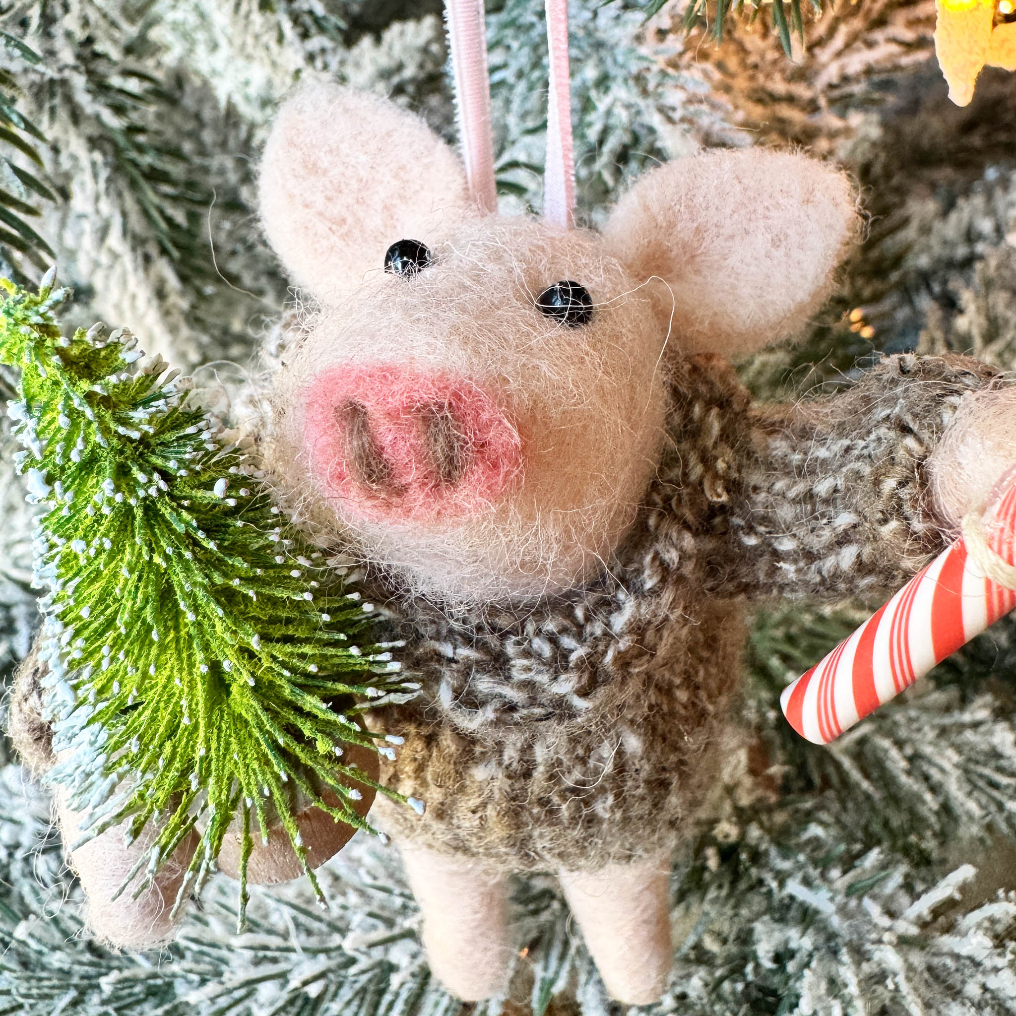 Candy Cane Pig Ornament