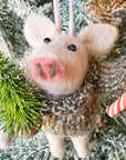 Candy Cane Pig Ornament