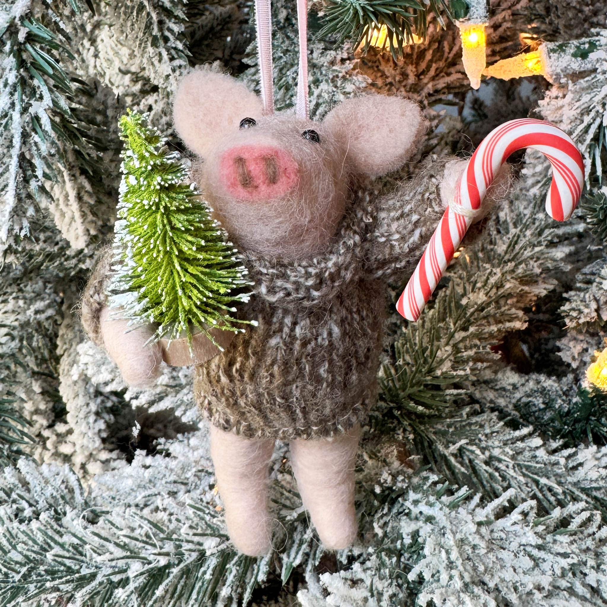 Candy Cane Pig Ornament