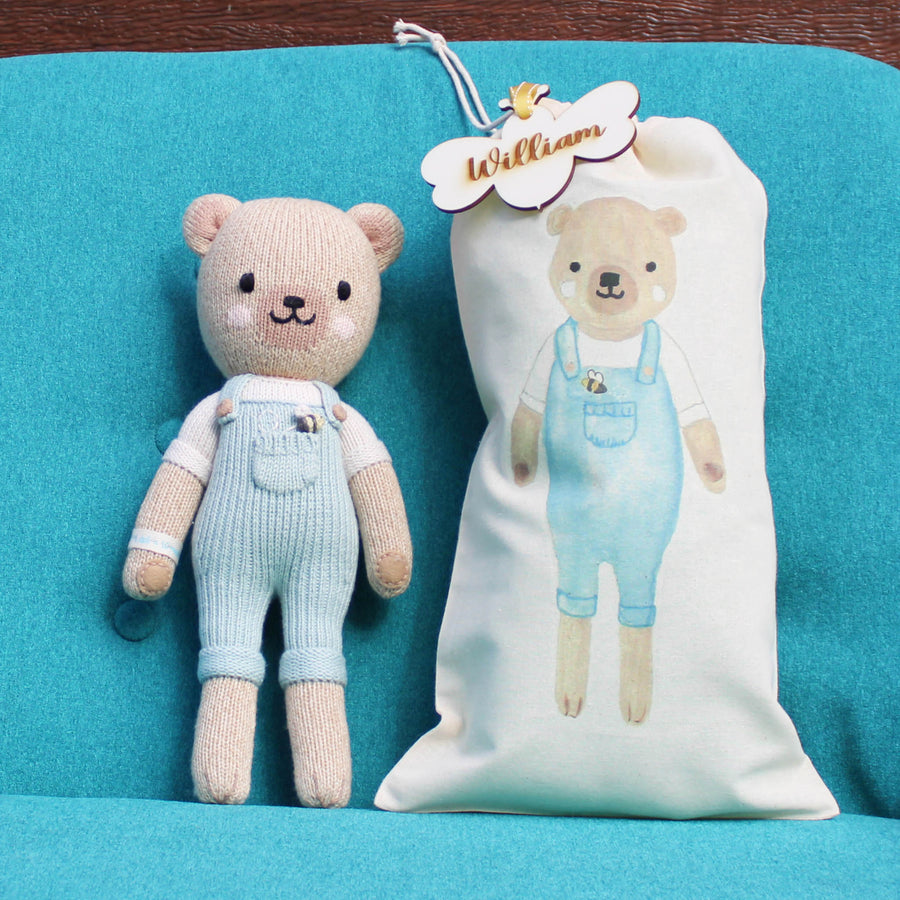 Charlie The Honey Bear- Hand Knit Cuddle + Kind Doll with Personalized Bag