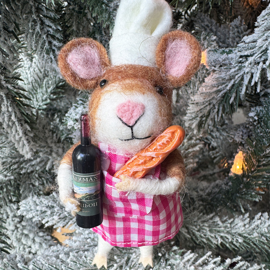 Restaurant Mouse with Cheese and Baguette Ornament
