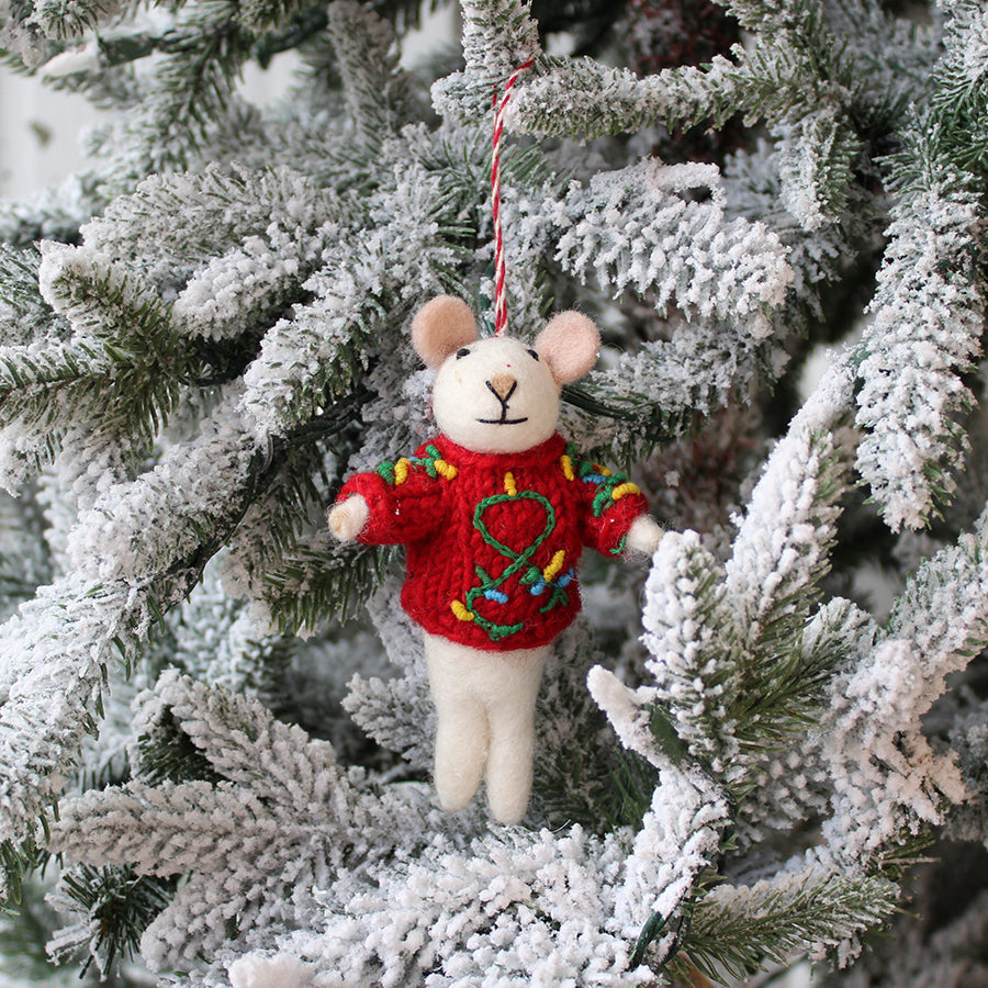 Christmas Lights Sweater Mice Ornament