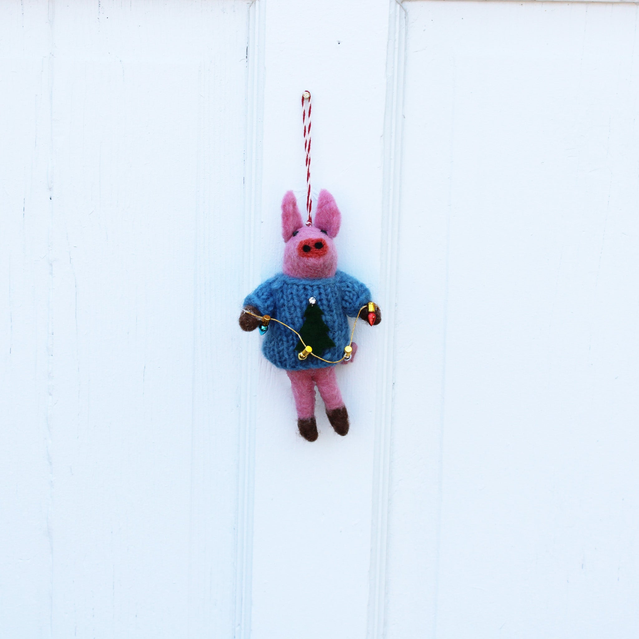 Christmas Tree Pig With String Lights Ornament