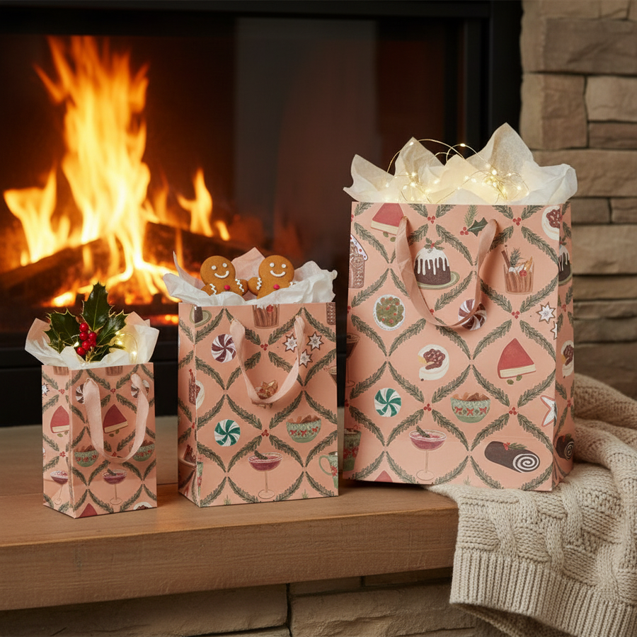 Festive Treats and Drinks Holiday Paper Gift Bag Set