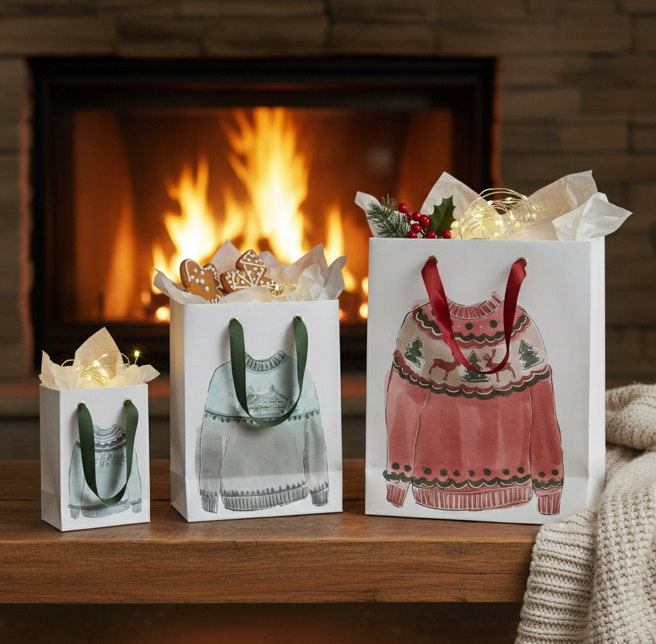 Christmas Sweater Paper Gift Bag Set