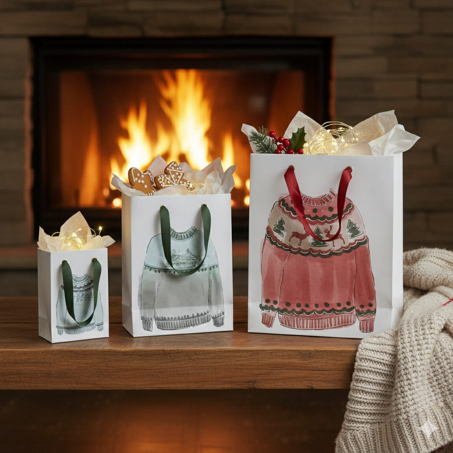 Christmas Sweater Paper Gift Bag Set
