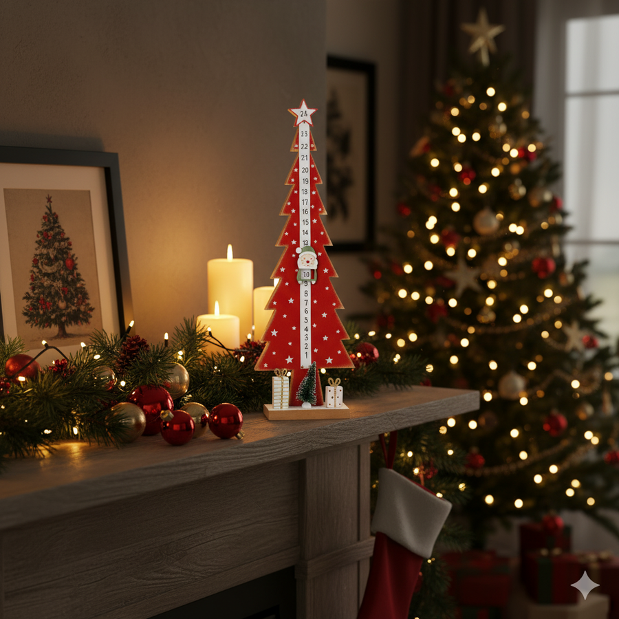 Wood Tree Advent Calendar With Moveable Santa