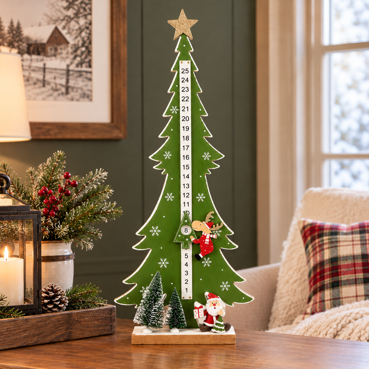 Wooden Christmas Countdown Advent Calendar with Moveable Reindeer