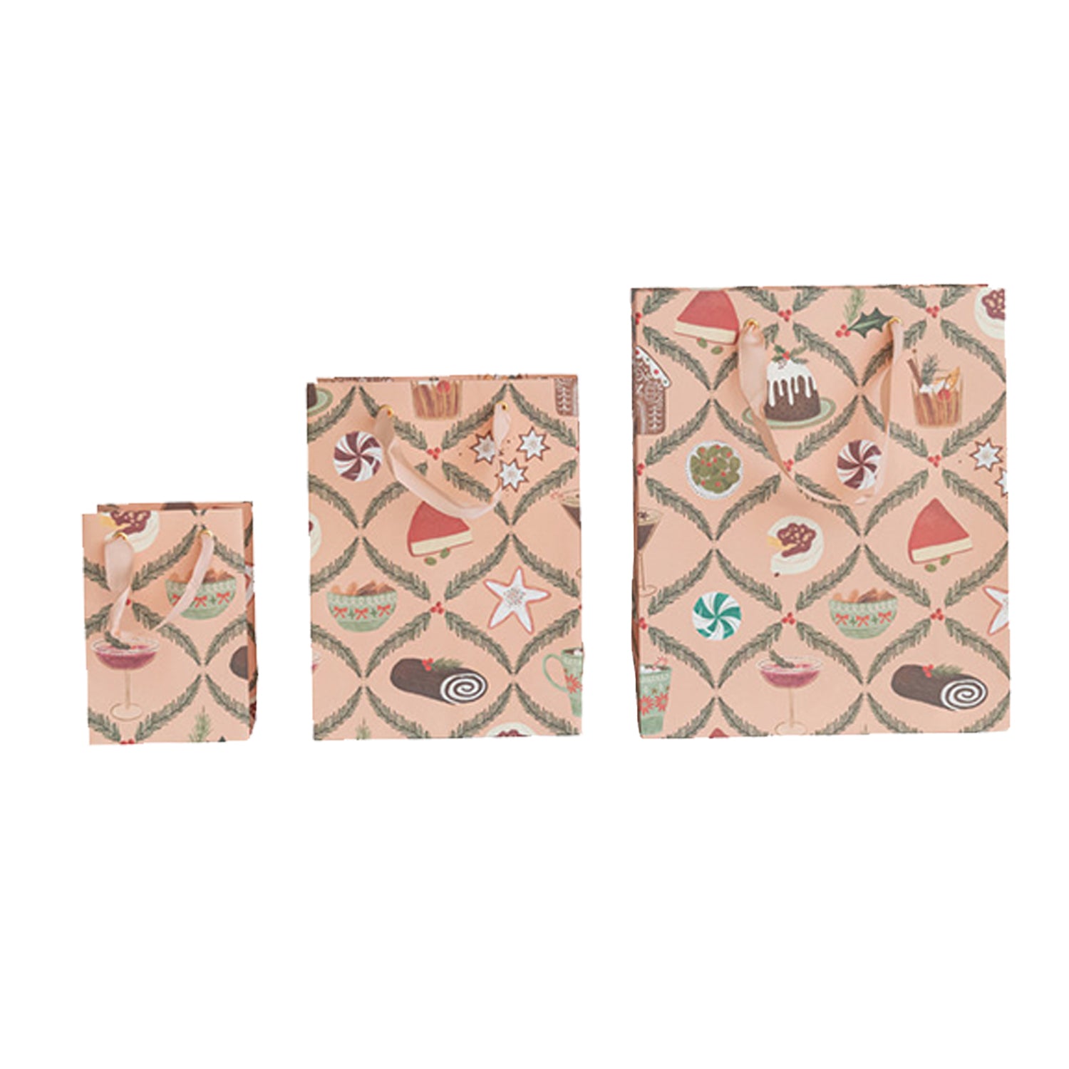 Festive Treats and Drinks Holiday Paper Gift Bag Set