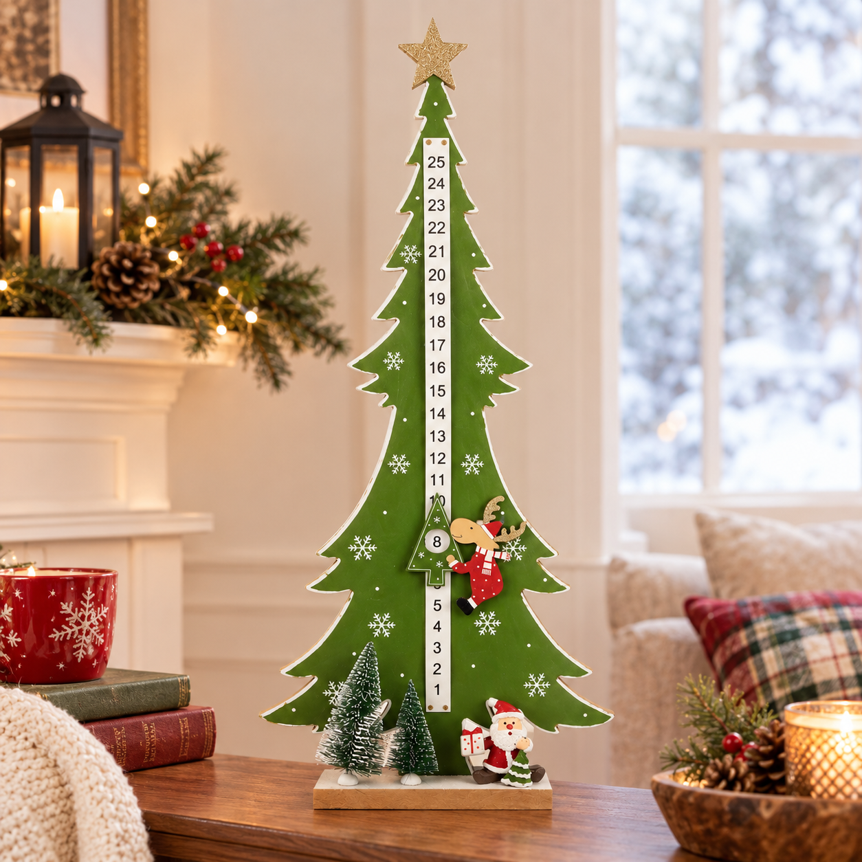 Wooden Christmas Countdown Advent Calendar with Moveable Reindeer
