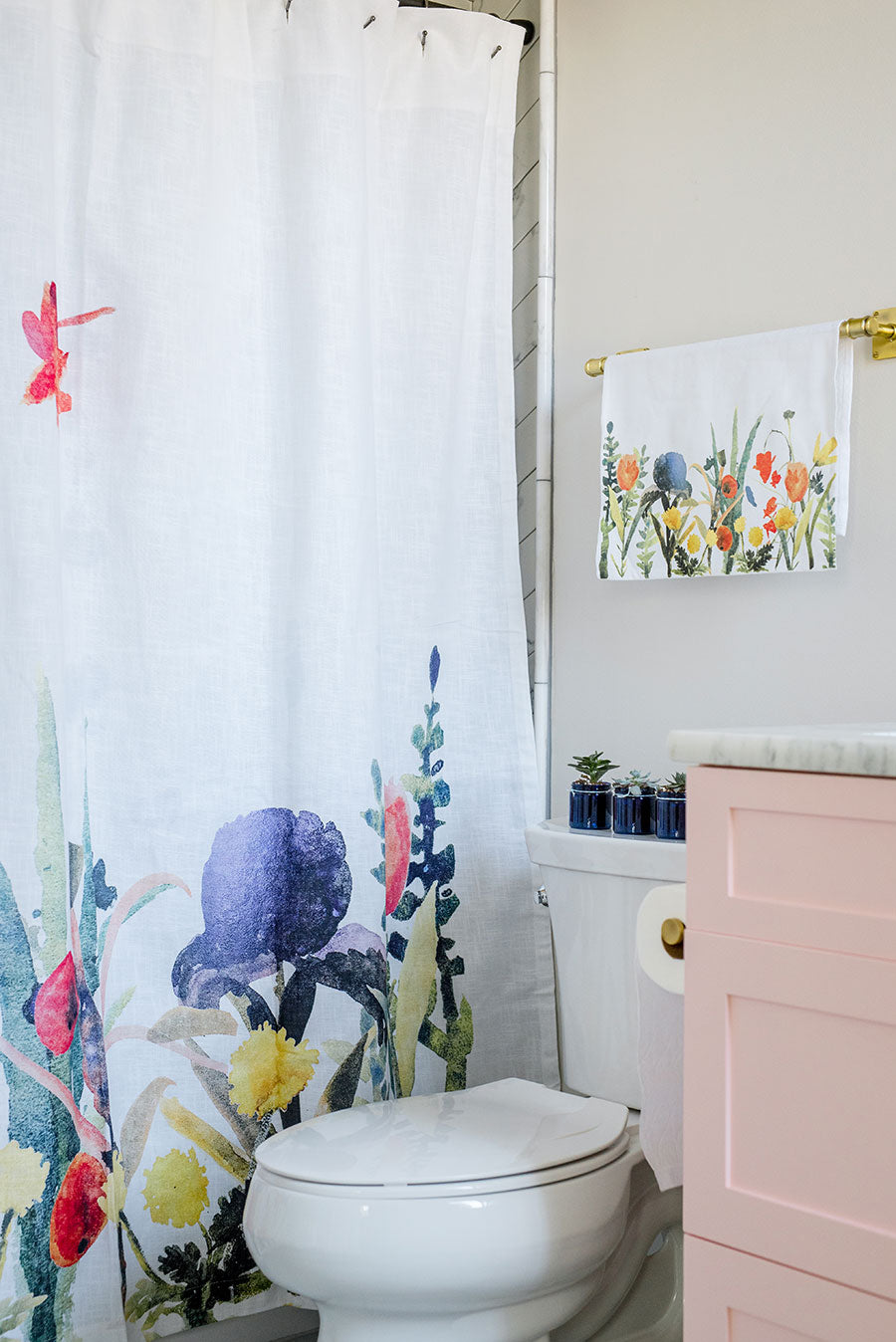 Ralph Moberly Floral Watercolor Painting | Shower Curtain | Cotton 72" x 72"