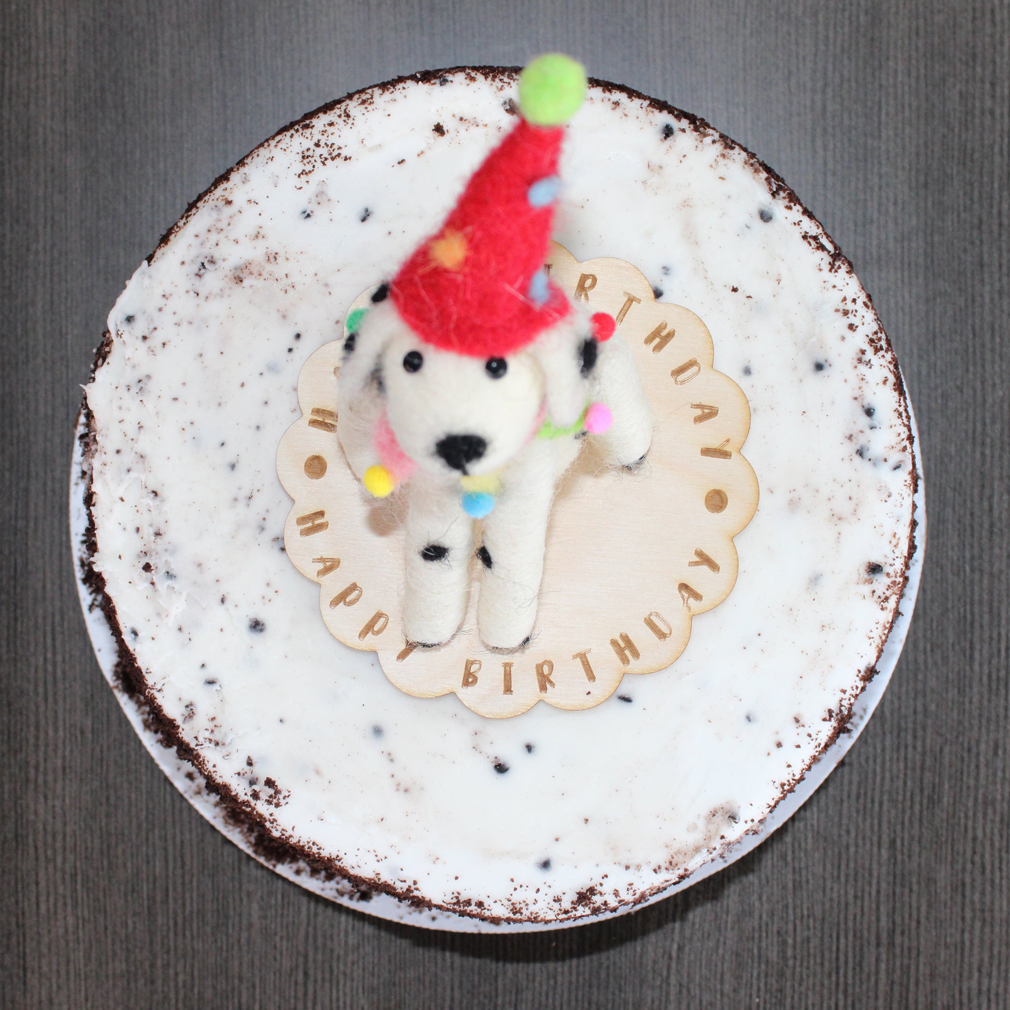 LIMITED QUANTITY Felted Wool Circus Dalmatian Happy Birthday Cake Topper