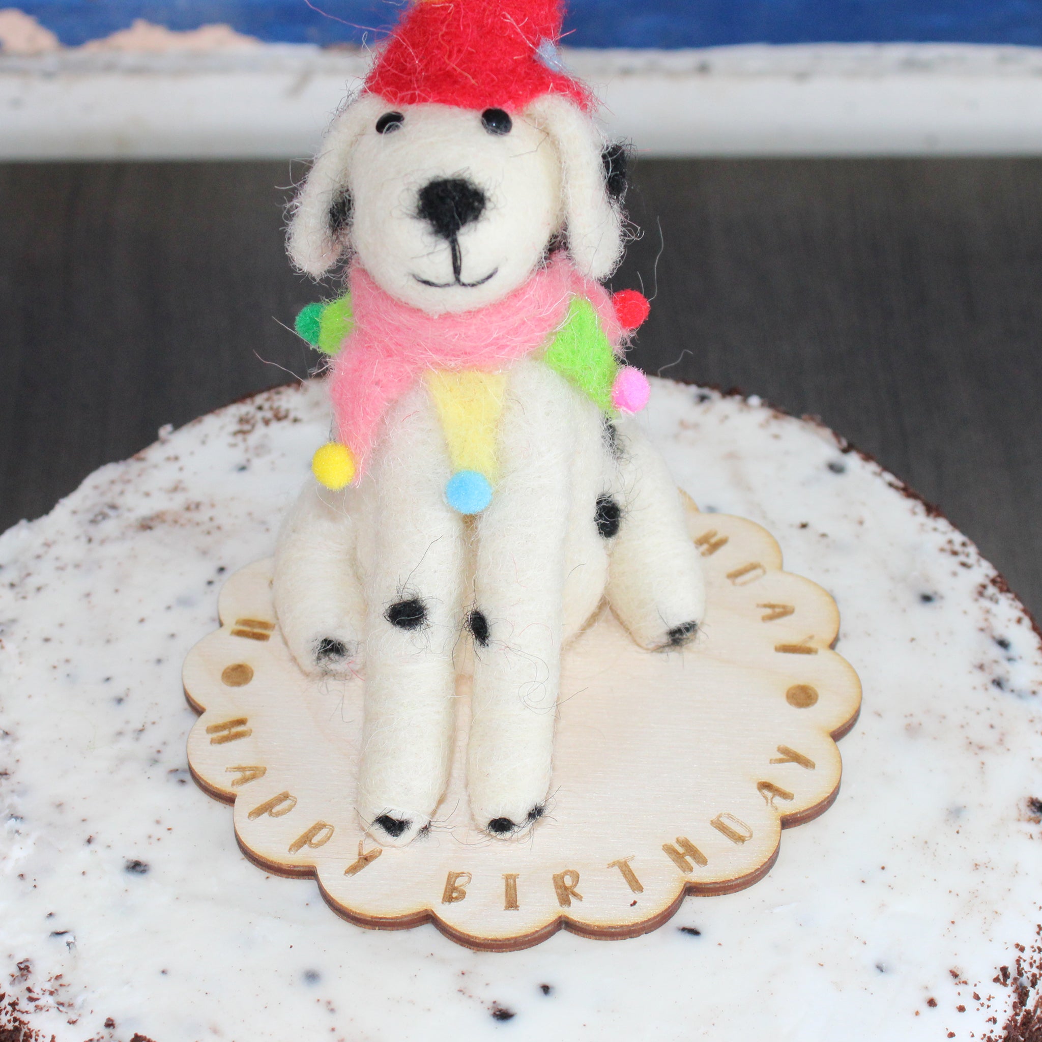 LIMITED QUANTITY Felted Wool Circus Dalmatian Happy Birthday Cake Topper