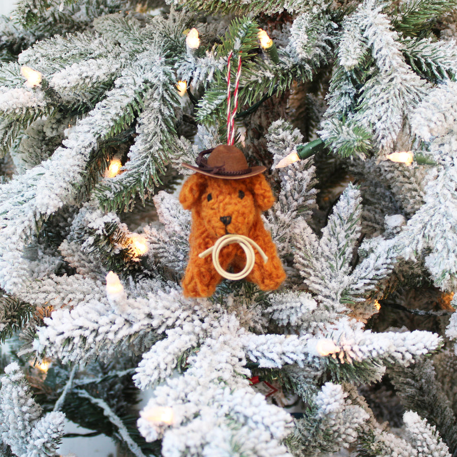 Cowboy Curly Doodle Dog Ornament  (LIMITED QUANTITIES)