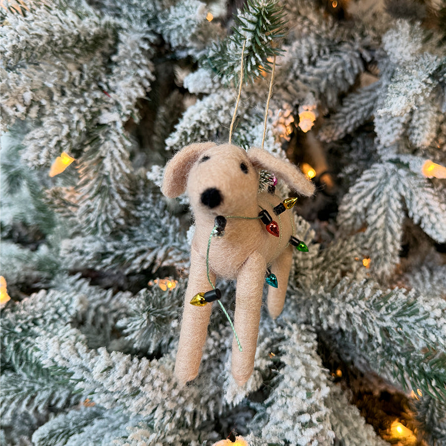 Dog With Tree & Lights Ornament