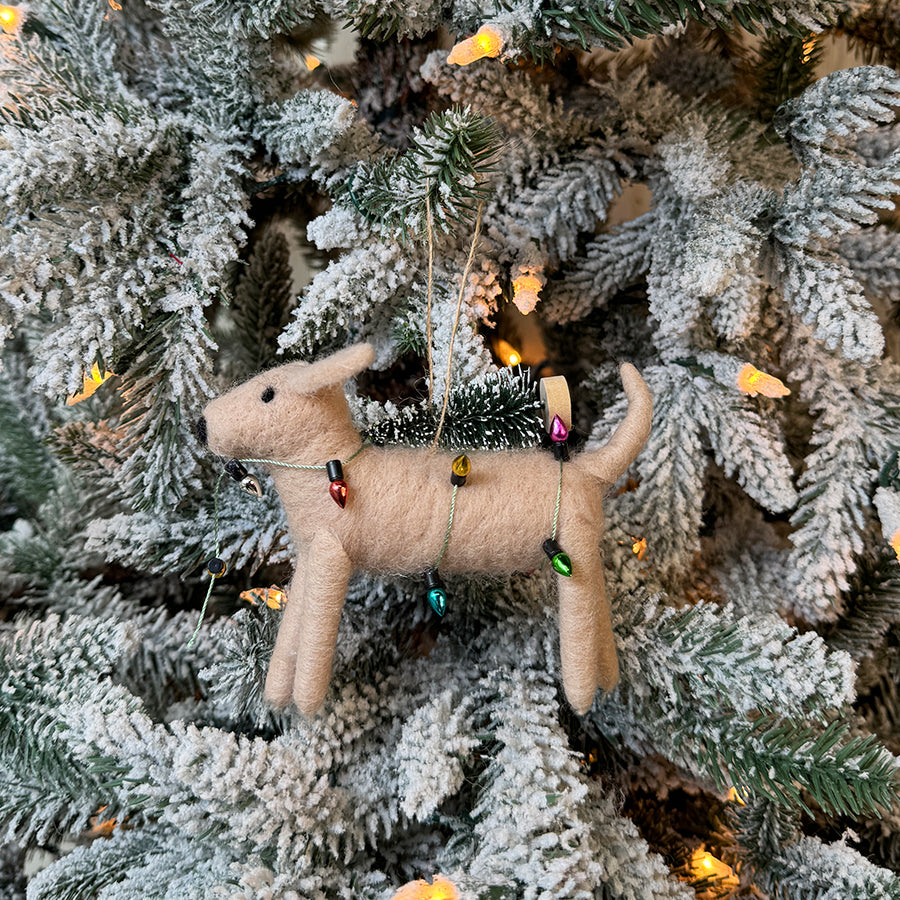 Dog With Tree & Lights Ornament