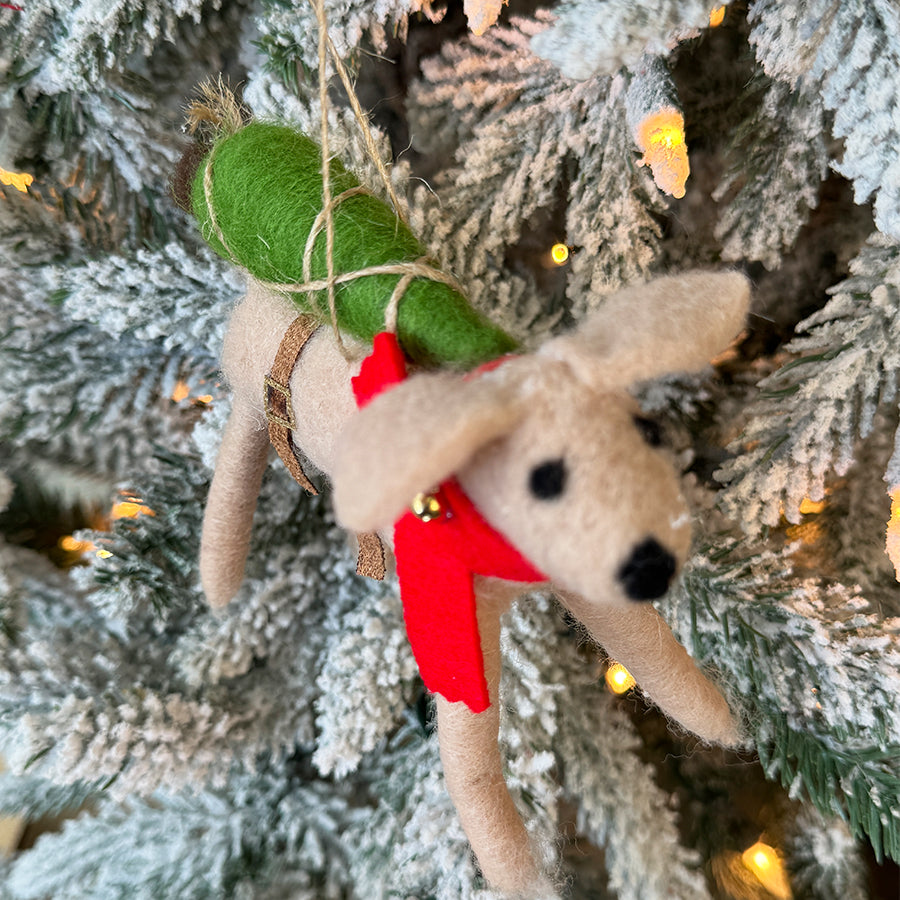 Dog With Tree & Lights Ornament