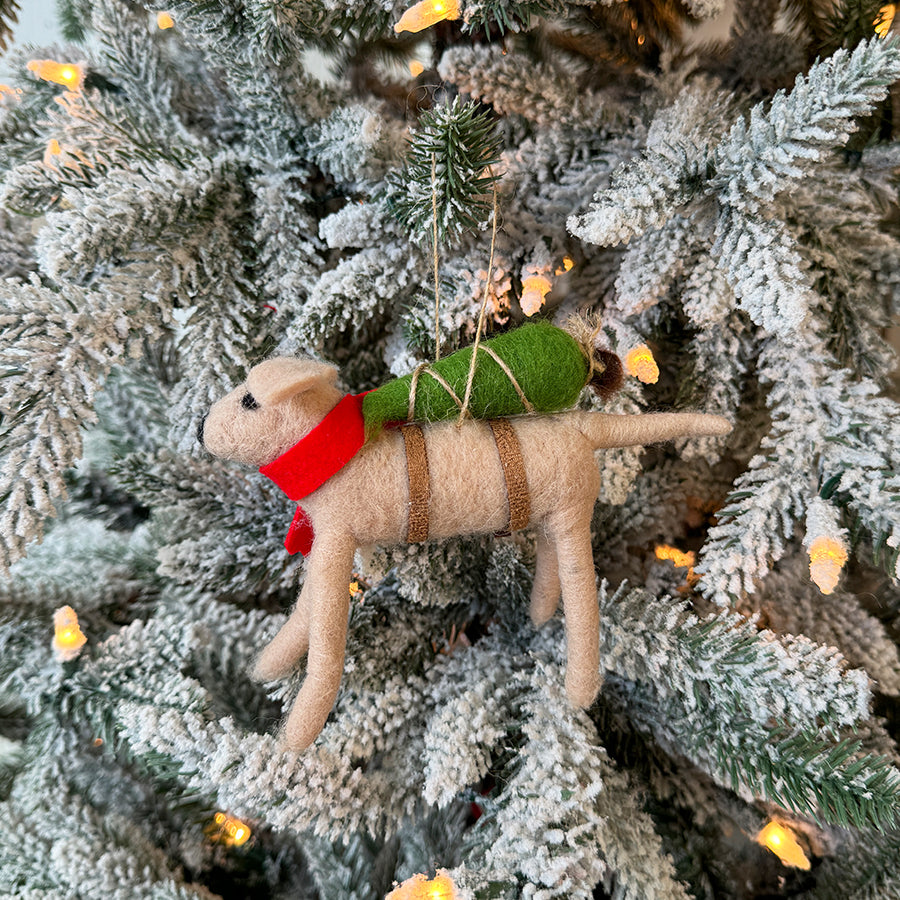 Dog With Tree & Lights Ornament