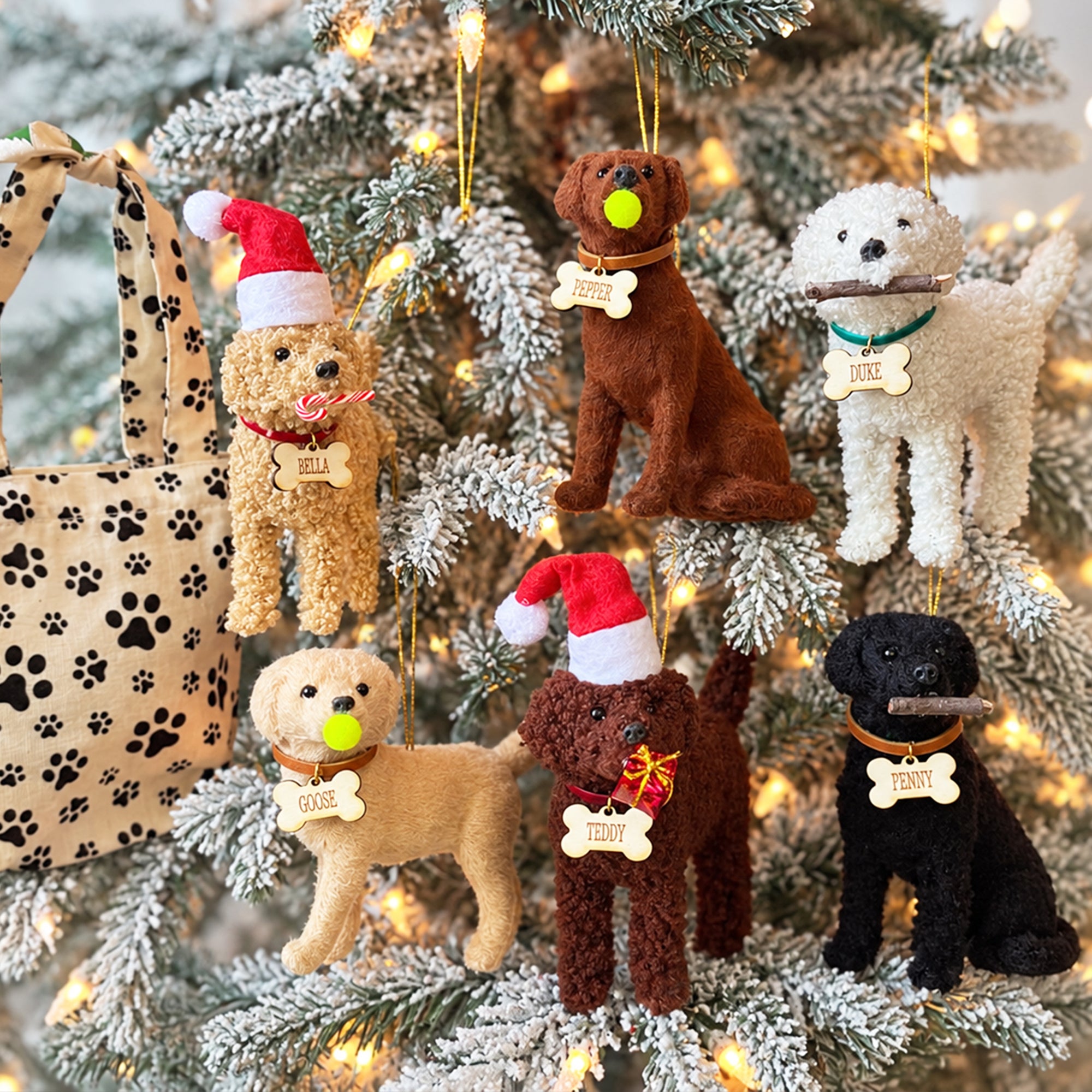 Personalized Christmas Dog Ornament with Custom Name Tag