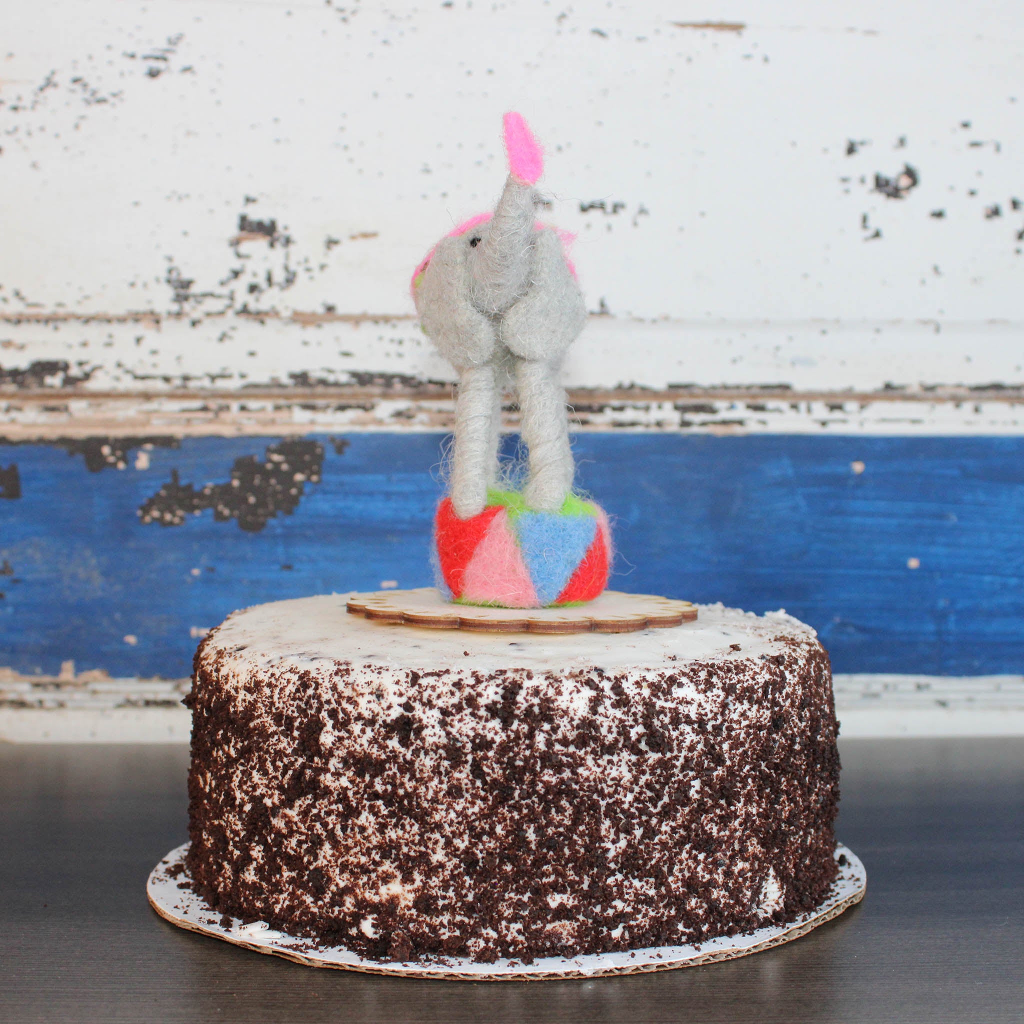 LIMITED QUANTITY Felted Wool Circus Elephant Happy Birthday Cake Topper