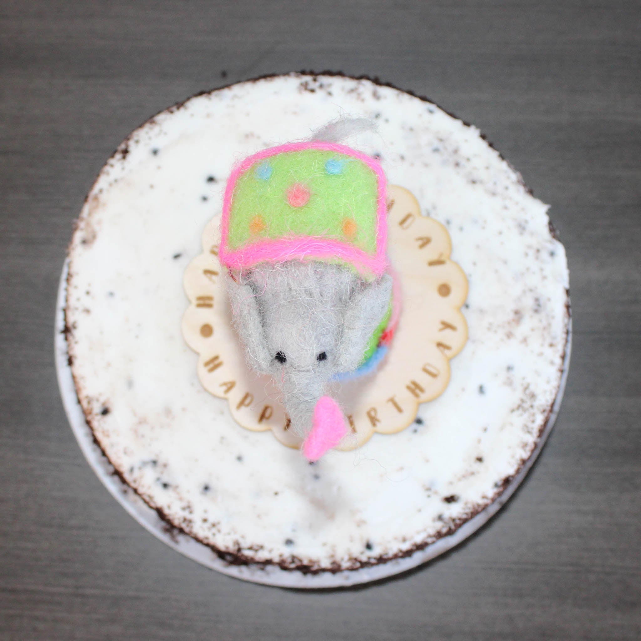 LIMITED QUANTITY Felted Wool Circus Elephant Happy Birthday Cake Topper