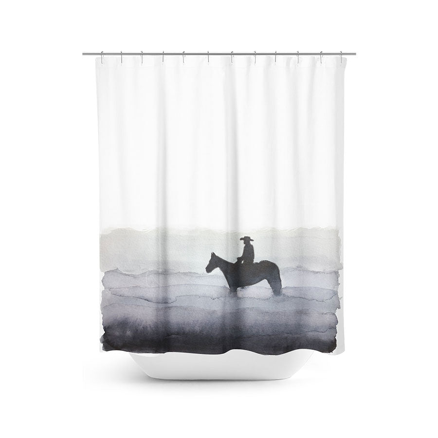 Foggy Cowboy Watercolor Painting Shower Curtain