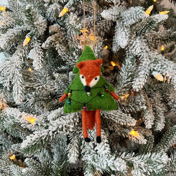 Fox W/Christmas Tree and Lights Ornament