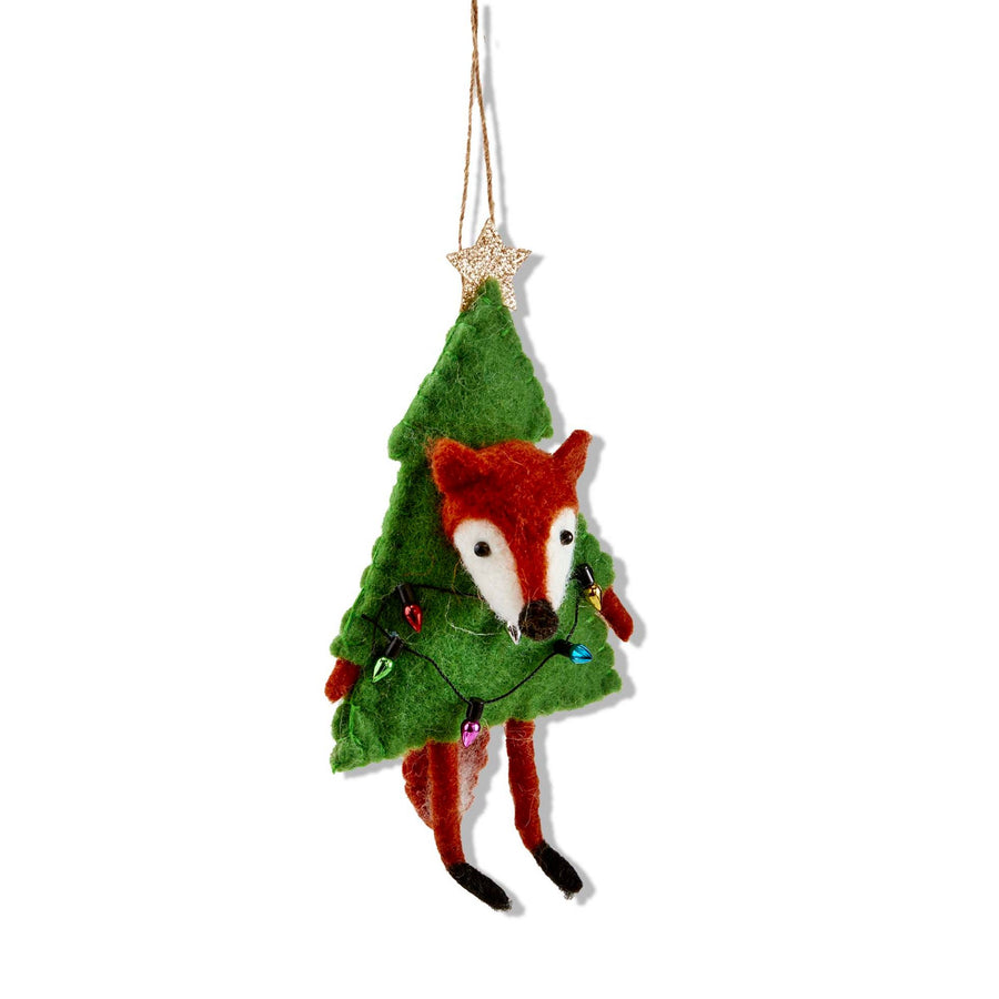 Fox W/Christmas Tree and Lights Ornament