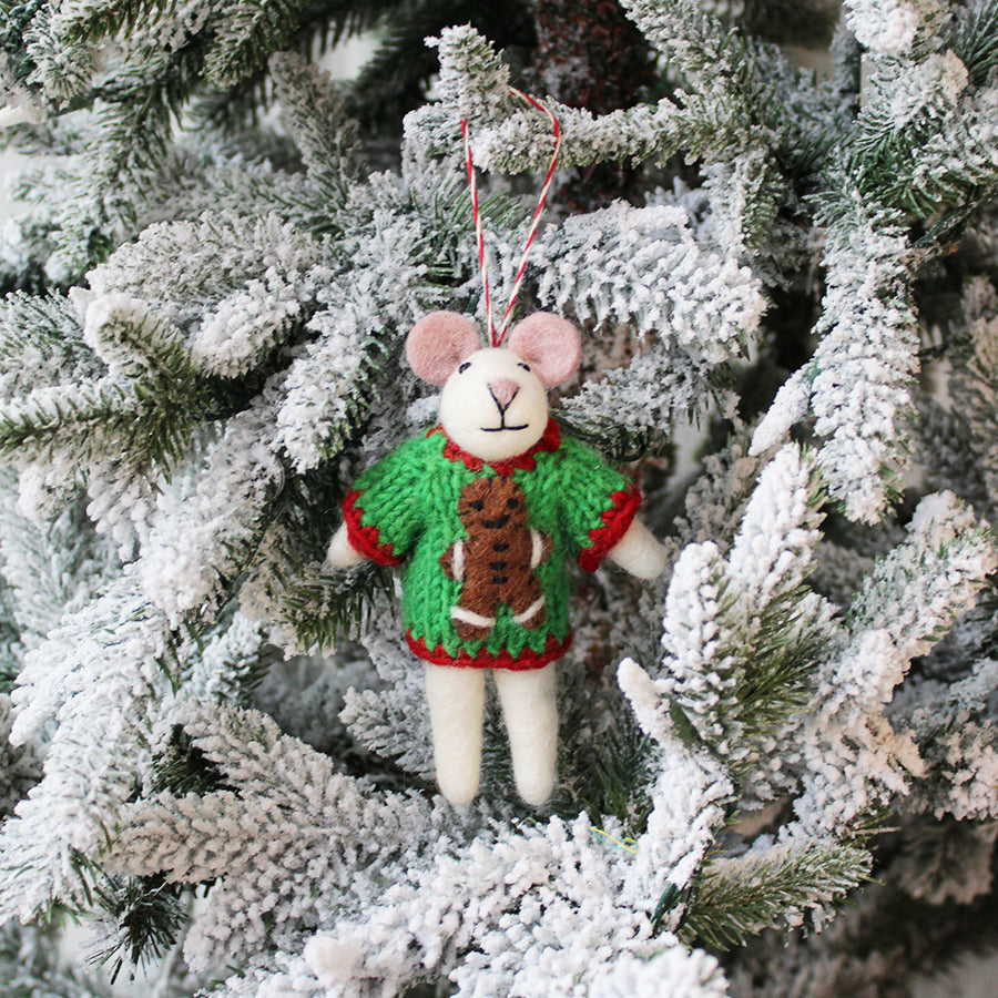 Gingerbread Man - Sweater Mouse Ornament