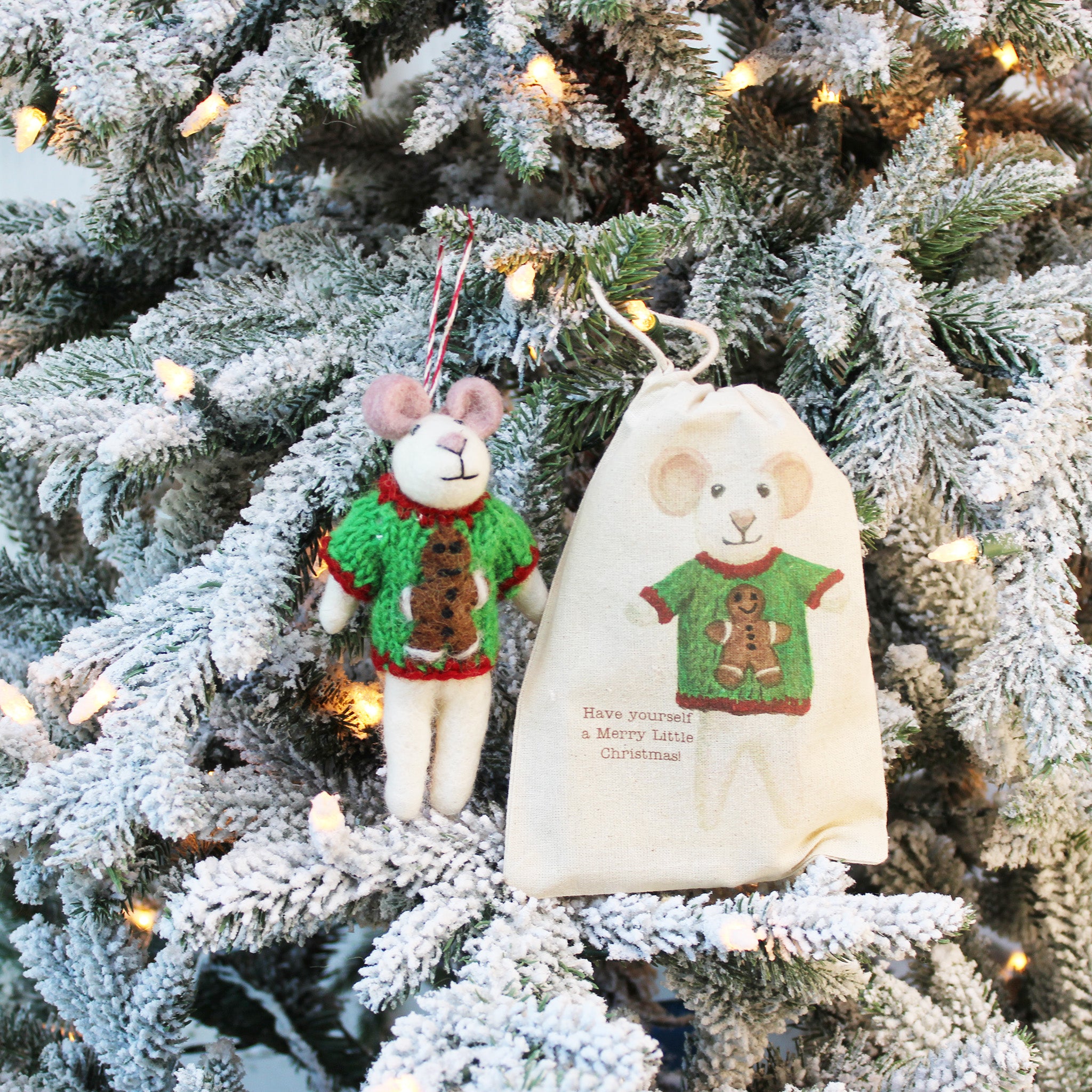 Gingerbread Man - Sweater Mouse Ornament