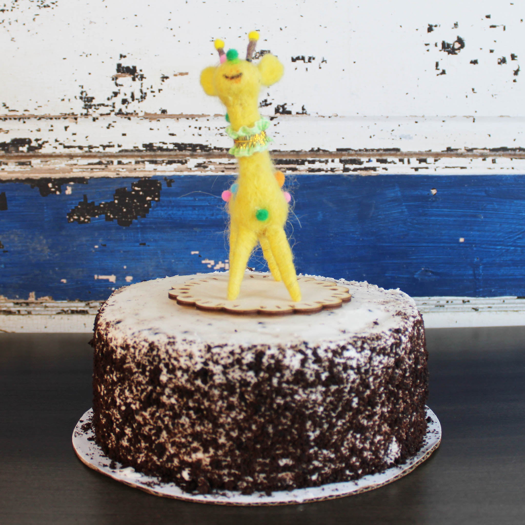 LIMITED QUANTITY Felted Wool Circus Giraffe Happy Birthday Cake Topper