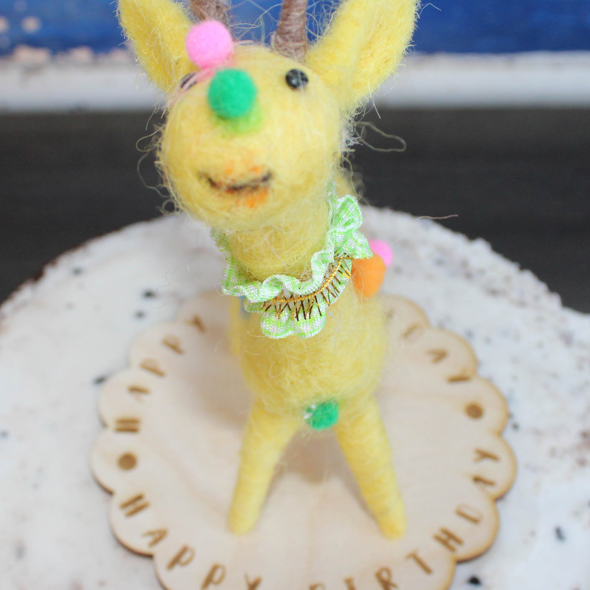 LIMITED QUANTITY Felted Wool Circus Giraffe Happy Birthday Cake Topper