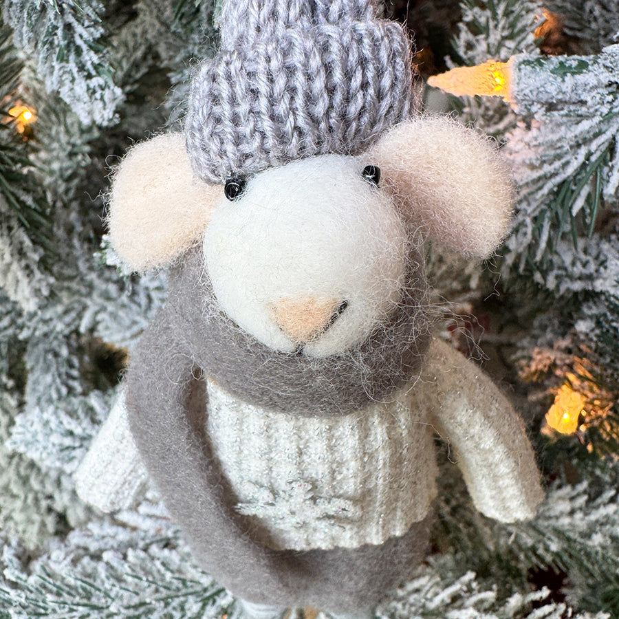 Glitter Sweater Mouse Ornament