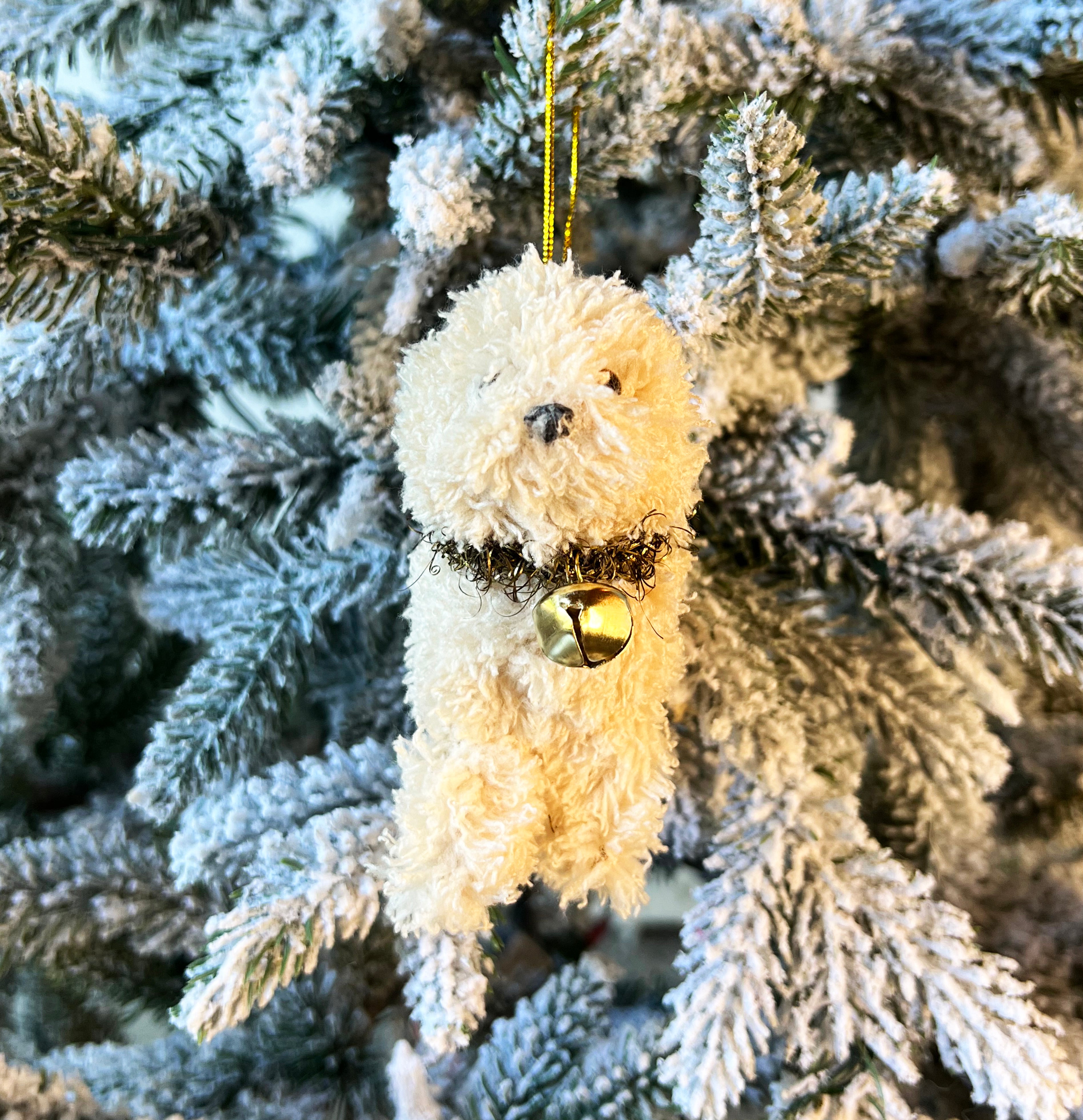 Tinsel Collar and Bell Doodle Dog Ornament